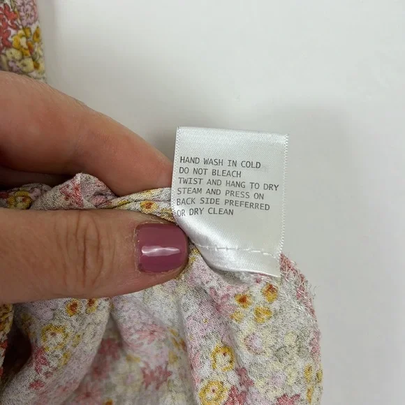 CYNTHIA ROWLEY sleeveless blouse with ruching floral pink and yellow M - Picture 10 of 10